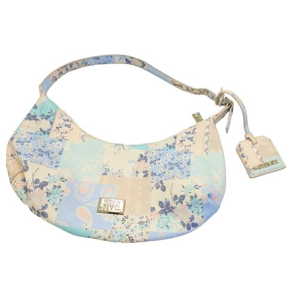 FLASH SALE 🍒 Madden NYC shoulder bag blue quilt floral patterned purse NWOT - Picture 1 of 8